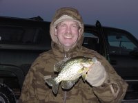 Mark Dorholt, of Grand Rapids
     shows how persistence pays off in Ice Fishing for Crappie