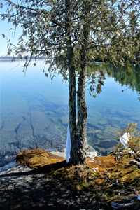 image of mirror smooth lake