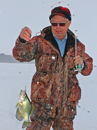 image of Crappie caught ice fishing on Bowstring Lake