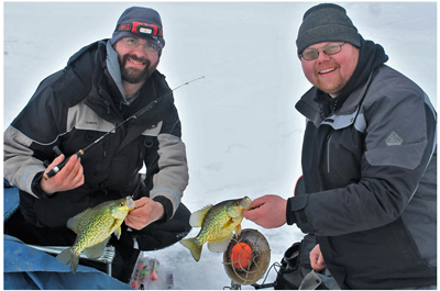 image of ice fishermen with crappies