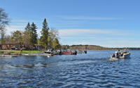image of boats leaving resort dock
