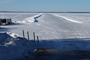 image of ice road on lake winnie
