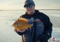 image links to video about ice fishing with flourocarbon fishing line