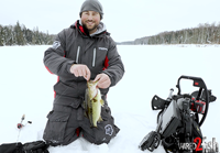 image links to article about catching largemouth bass through the ice