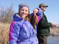 Katie Sundin with spring
breakup Bluegill caught fishing from shore