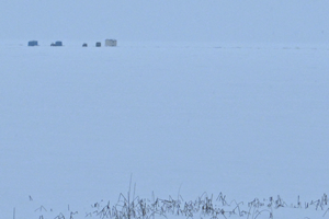 image of ice shelter on bowstring lake