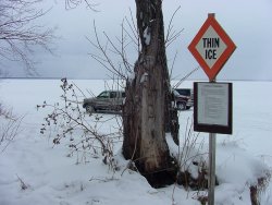 Anglers in the Deer River area are parking vehicles on ice in the shallows of Winnibigoshinsh