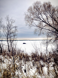 Image of truck sinking in thin ice on Lake Bemidji