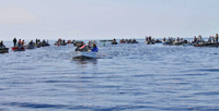 image of boats at the Tamarack River on Upper Red Lake