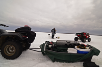 image of ATVs and Ice fisherman on ice