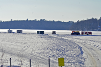 image of ice fishing shelters on Roosevelt Lake