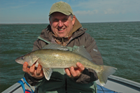 image of Kevin Scott with large Walleye on Leech Lake