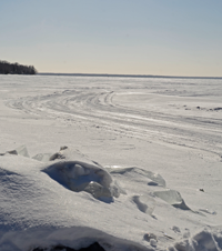 image of passage way through ice ridge on bowstring lake