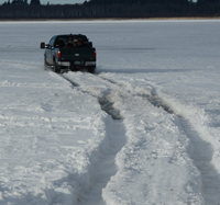 image of truck travelling on ice