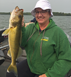 image of deb gerdes with big walleye