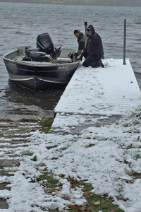 image of boat dock covered with snow