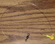 To protect from North Pike bite-offs, use a heavy monfilament leader with your jig